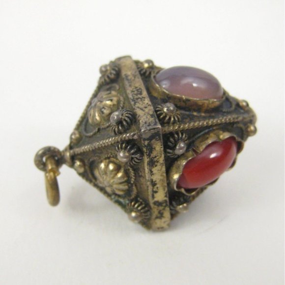 Orb Glass Orange Cabochon Silver Pendant ONLY Vintage Dangle Finials 1.2 Inch 1. - Picture 5 of 7